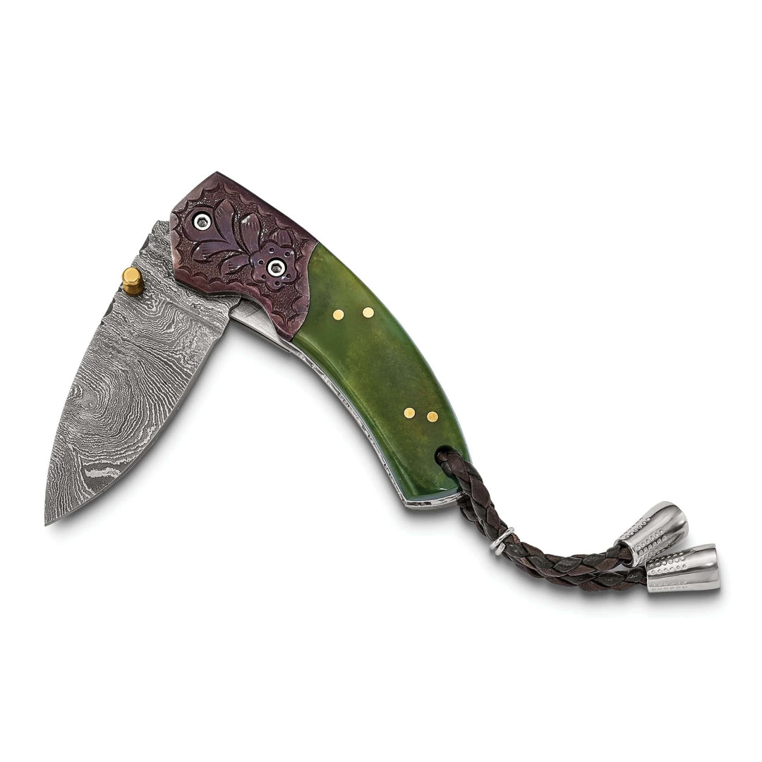 Lovely Rita's Knife Collection Damascus Steel 256 Layer Folding Blade Tinted Camel Bone Handle Knife