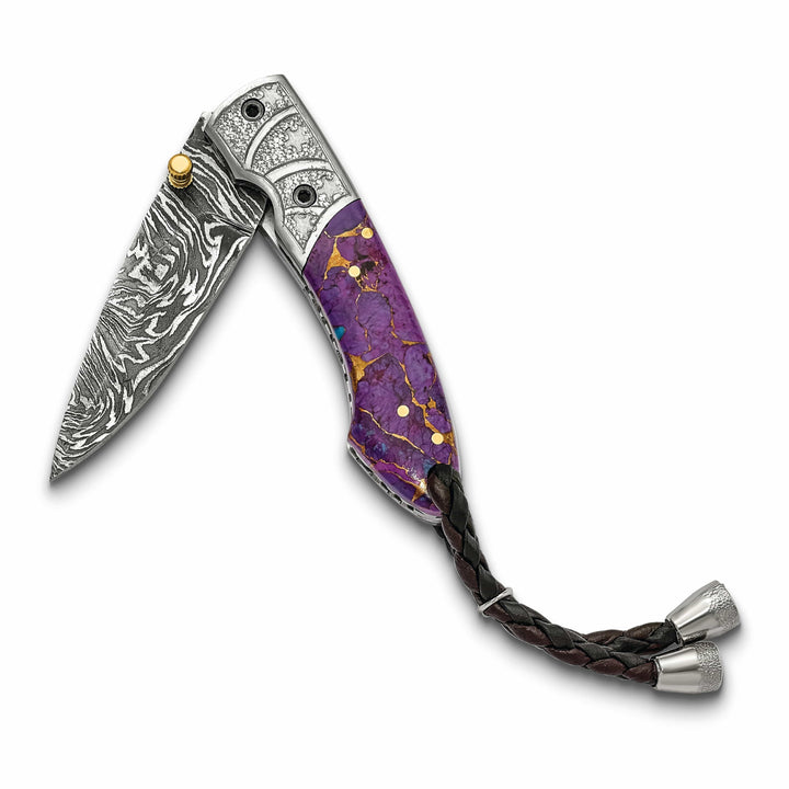 Lovely Rita's Knife Collection Damascus Steel 256 Layer Folding Blade Turq/Bronze/Purple Resin Knife