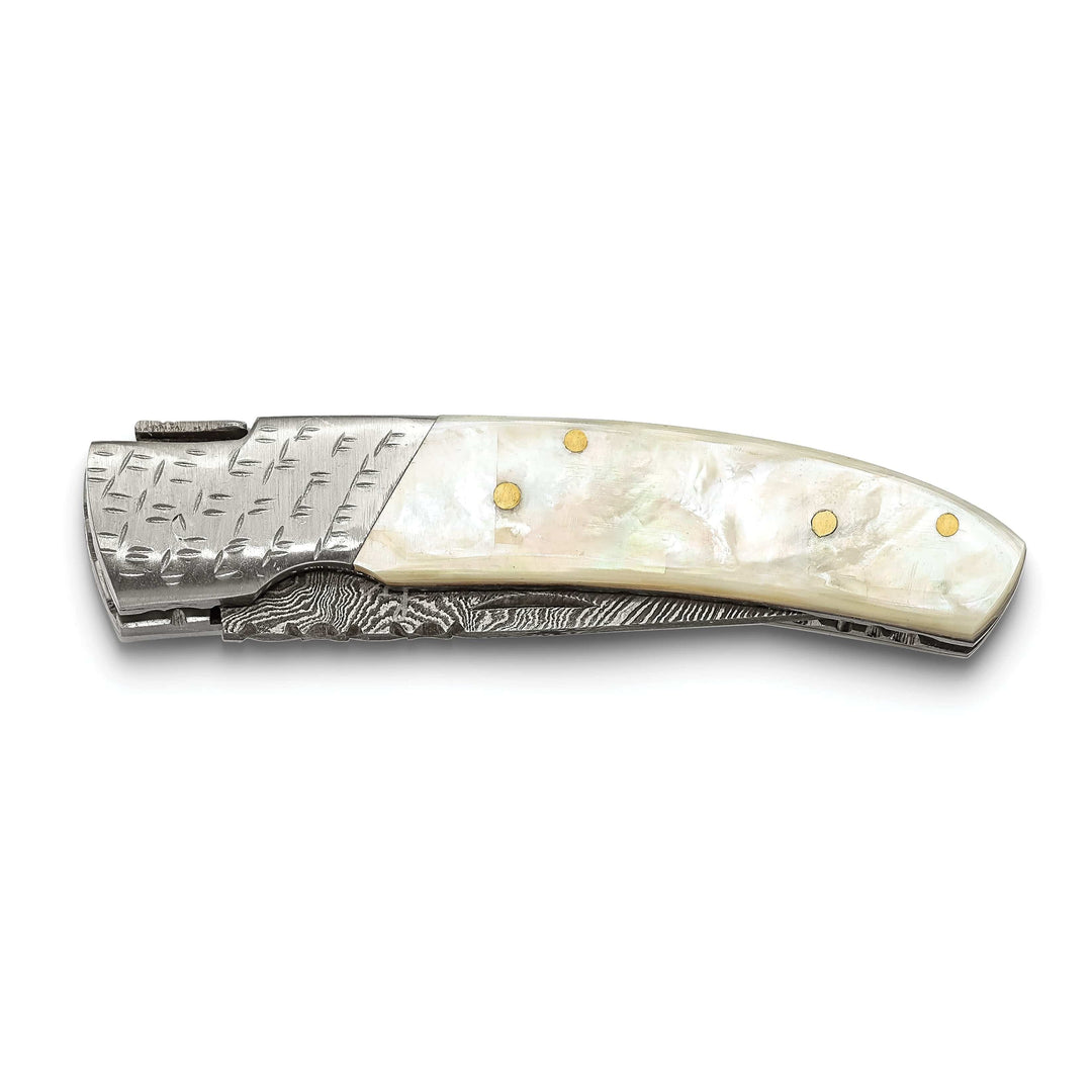 Lovely Rita's Knife Collection Damascus Steel 256 Layer Mother of Pearl Steel Guard Folding Knife
