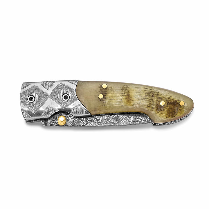 Lovely Rita's Knife Collection Damascus Steel 256 Layer Ram Horn Handle Folding Blade Knife