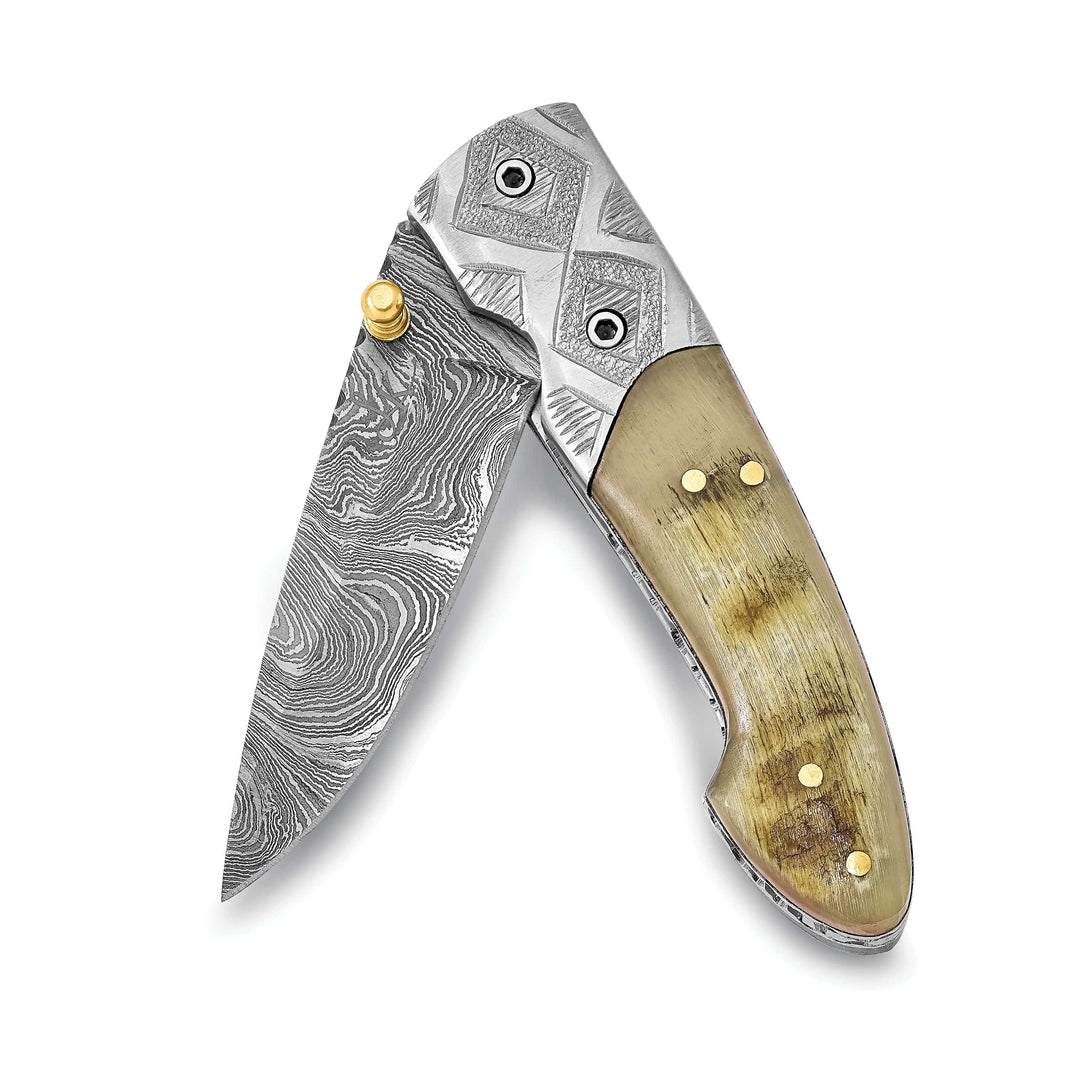 Lovely Rita's Knife Collection Damascus Steel 256 Layer Ram Horn Handle Folding Blade Knife