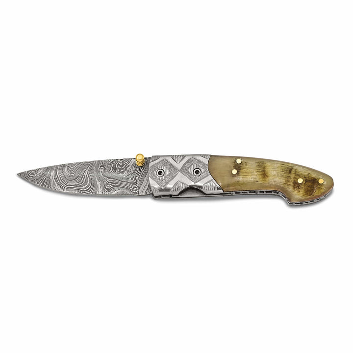 Lovely Rita's Knife Collection Damascus Steel 256 Layer Ram Horn Handle Folding Blade Knife