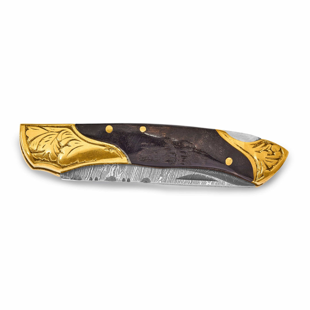 Lovely Rita's Knife Collection Damascus Steel Brass Ram Horn Handle Knife