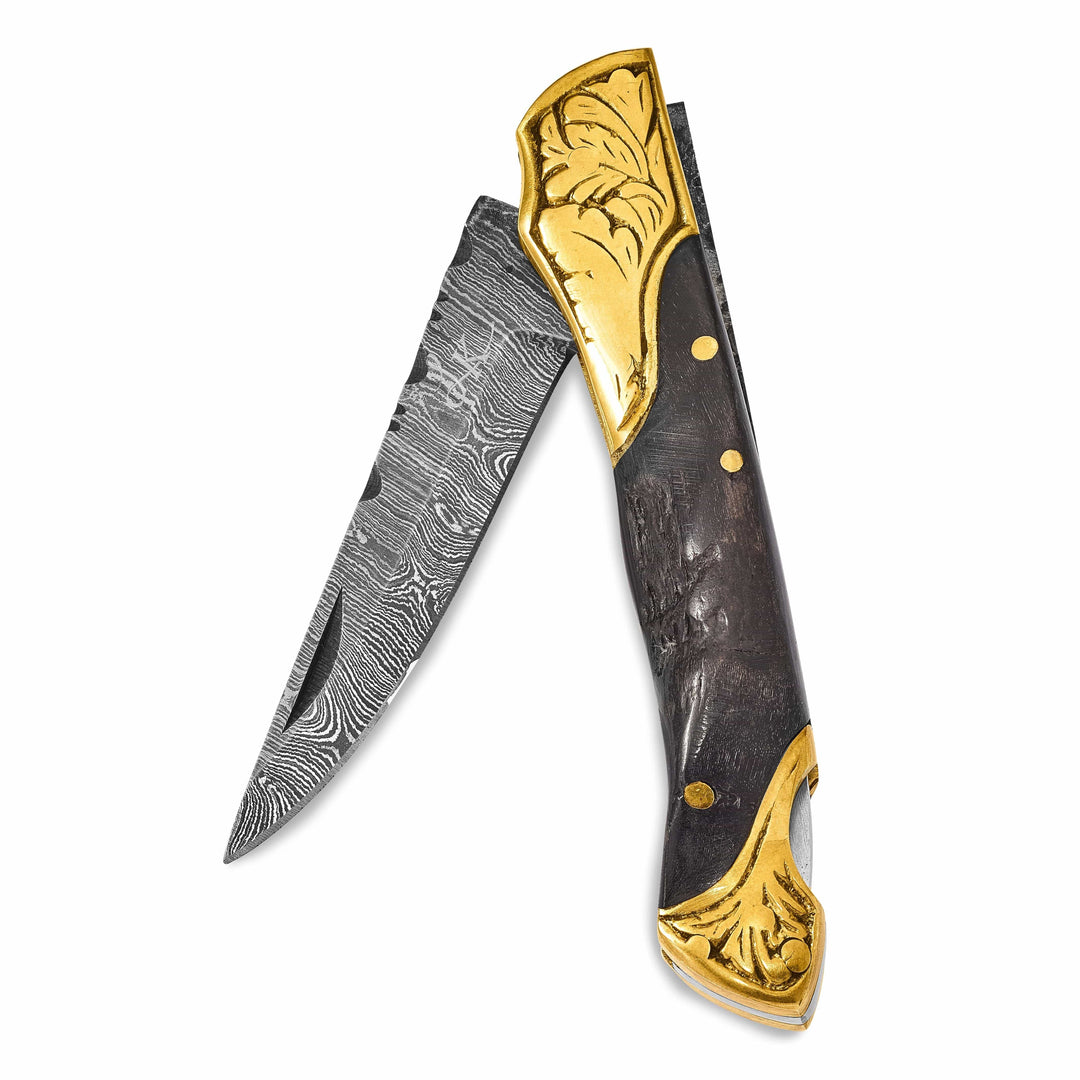 Lovely Rita's Knife Collection Damascus Steel Brass Ram Horn Handle Knife