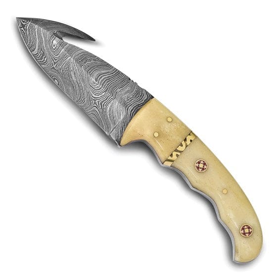Lovely Rita's Knife Collection Damascus Steel Gut Hook Camel Bone Handle Knife