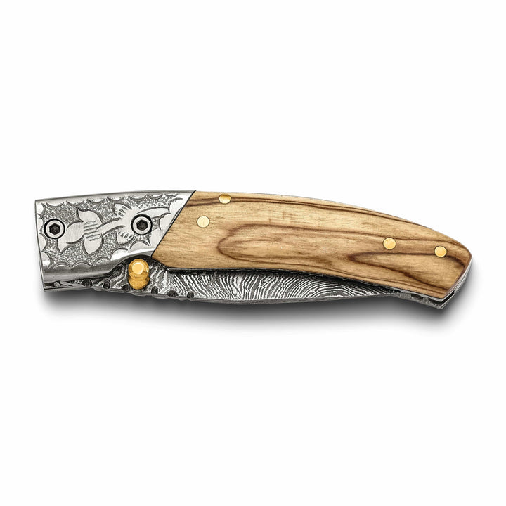 Lovely Rita's Knife Collection Steel 256 Layer Folding Blade Olive Wood Handle Knife