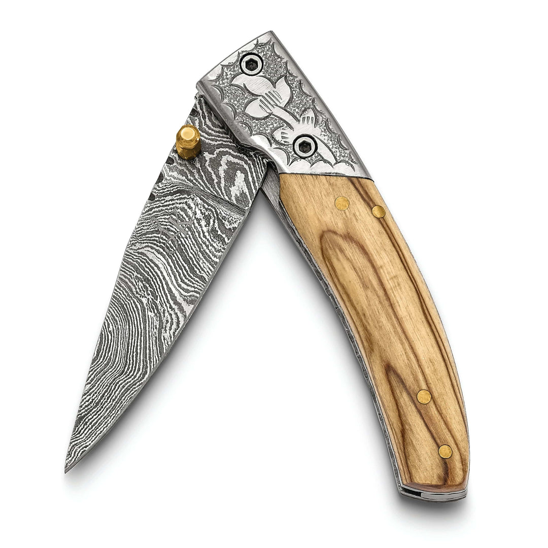 Lovely Rita's Knife Collection Steel 256 Layer Folding Blade Olive Wood Handle Knife