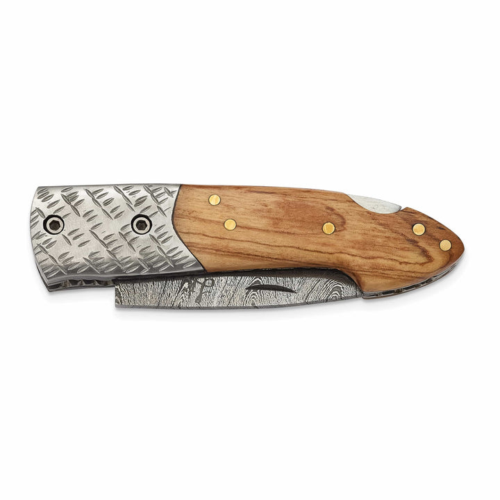 Lovely Rita's Knife Collection Steel 256 Layer Olive Wood Handle Folding Blade Knife