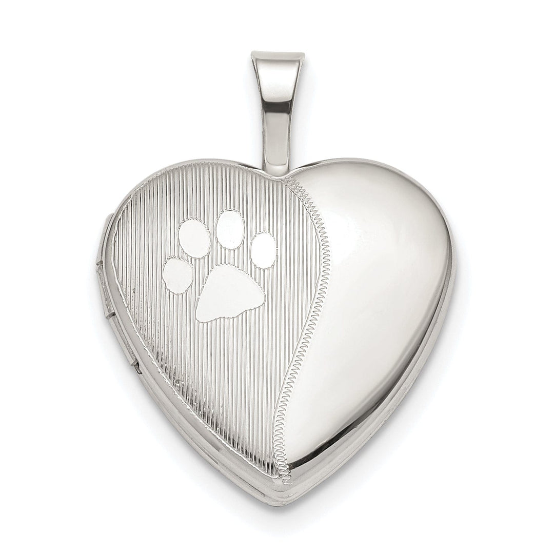 Lovely Rita's Locket Sterling Silver 16mm Paw Print Heart Locket