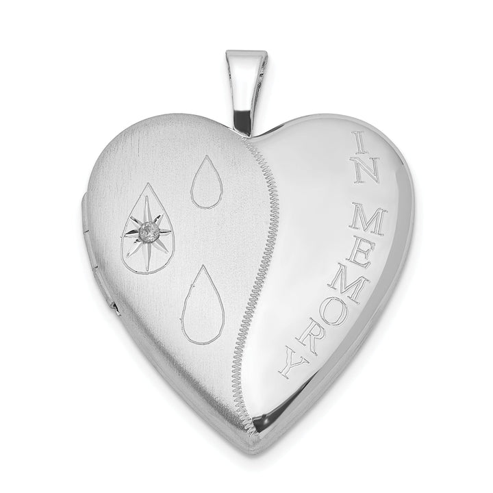 Lovely Rita's Locket Sterling Silver Rhodium-plated Dia Satin/Polish In Memory Heart Locket