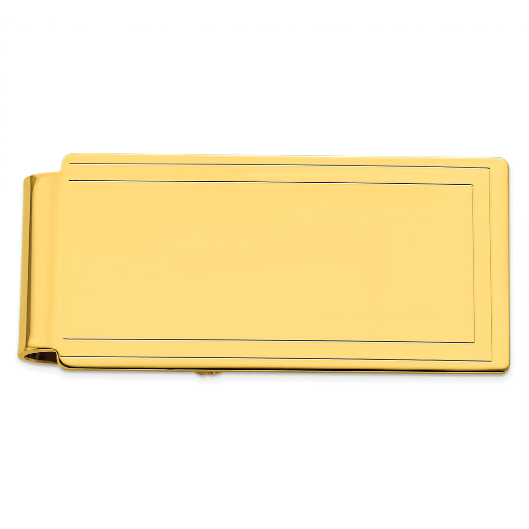 Jere Collection Money Clip Gold Plated Engraved Edge Plain Hinged Money Clip