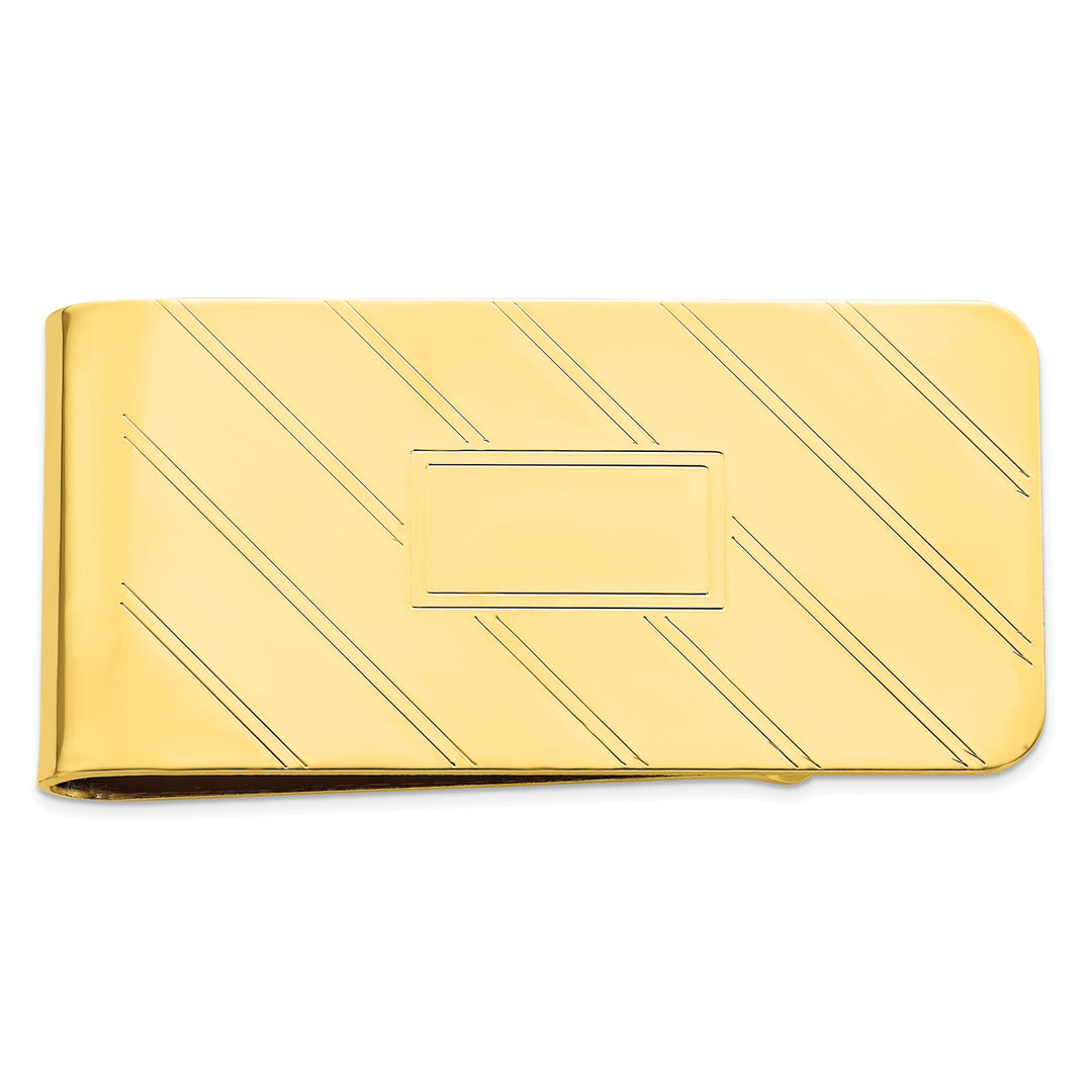 Jere Collection Money Clip Gold Plated Etched Diagonal Line Money Clip