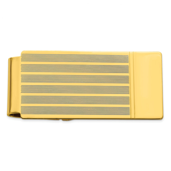 Jere Collection Money Clip Gold Plated Etched Lines Hinged Money Clip