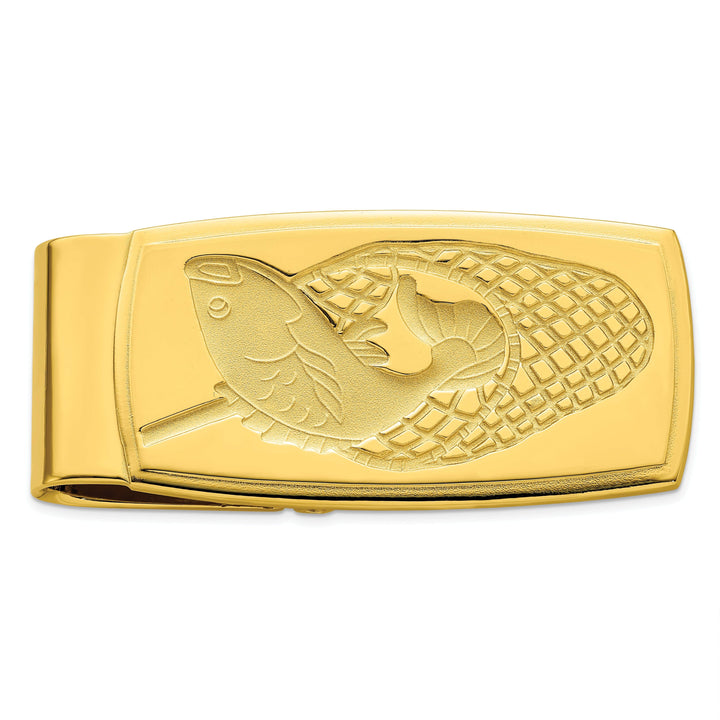 Jere Collection Money Clip Gold Plated Fish in Net Hinged Money Clip