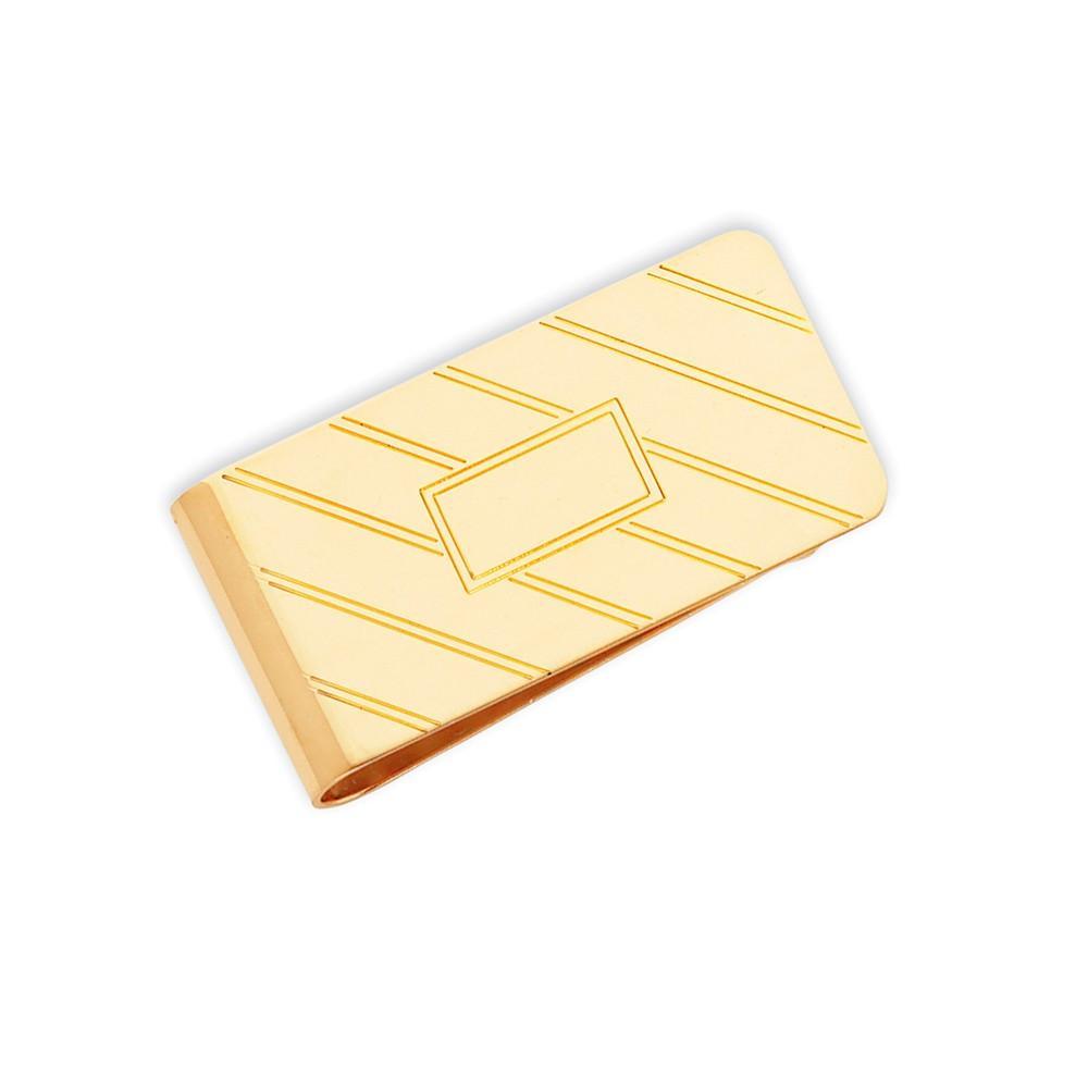 Jere Collection Money Clip No Engraving Gold Plated Etched Diagonal Line Money Clip