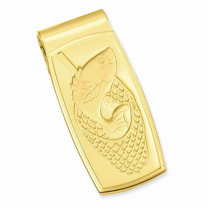 Jere Collection Money Clip No Engraving Gold Plated Fish in Net Hinged Money Clip