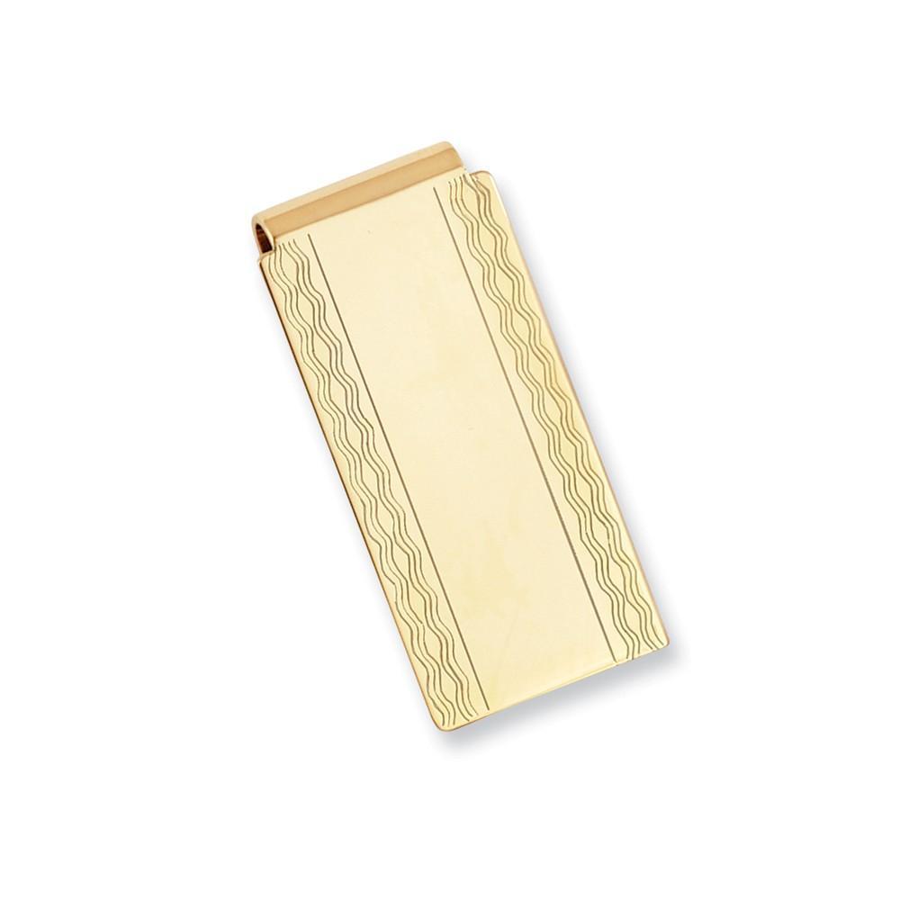 Jere Collection Money Clip No Engraving Gold Plated Patterned Edge Hinged Money Clip