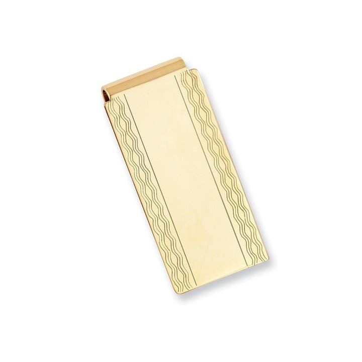 Jere Collection Money Clip No Engraving Gold Plated Patterned Edge Hinged Money Clip