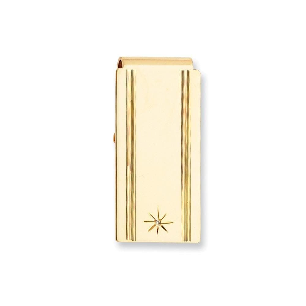 Jere Collection Money Clip No Engraving Gold Plated Star Cut Diamond Hinged Money Clip