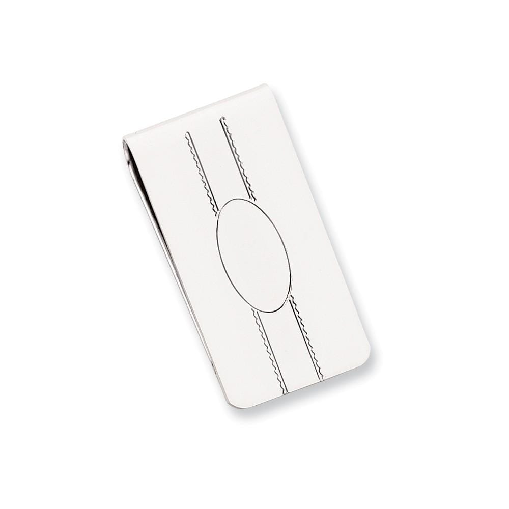 Jere Collection Money Clip No Engraving Rhodium Plated Engravable Oval Center Money Clip