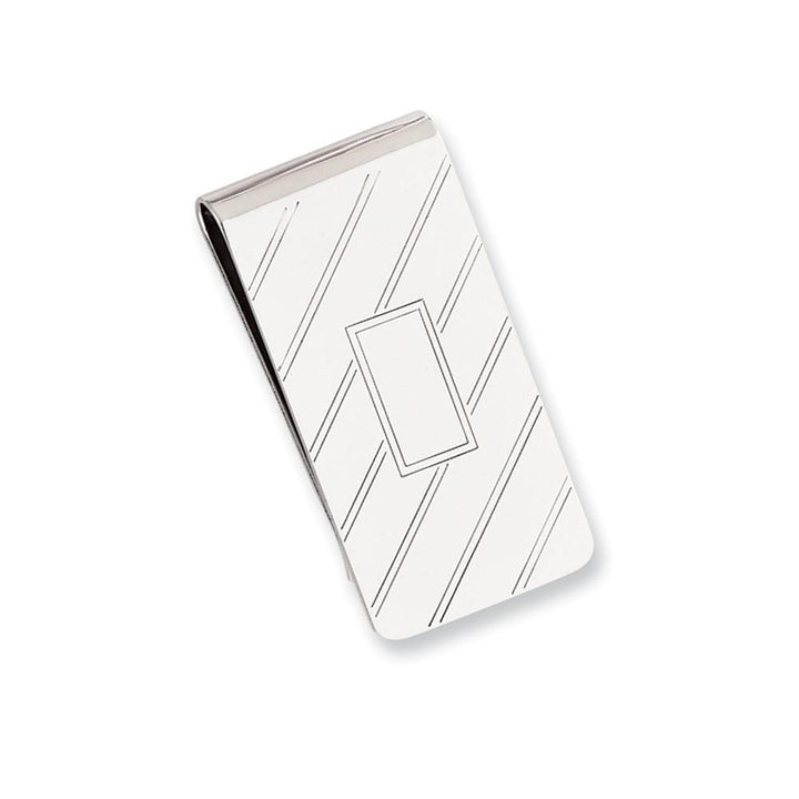 Jere Collection Money Clip No Engraving Rhodium Plated Etched Diagonal Line Money Clip