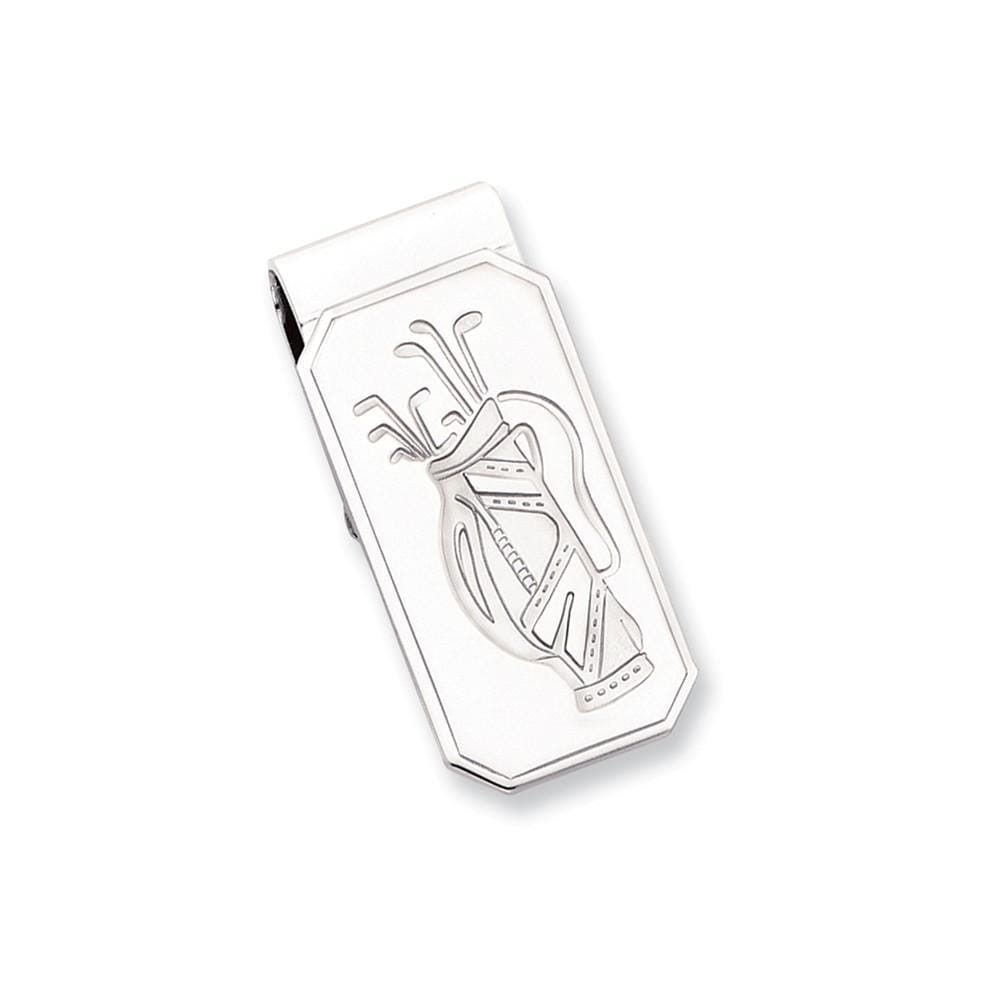 Jere Collection Money Clip No Engraving Rhodium Plated Golf Bag Hinged Money Clip