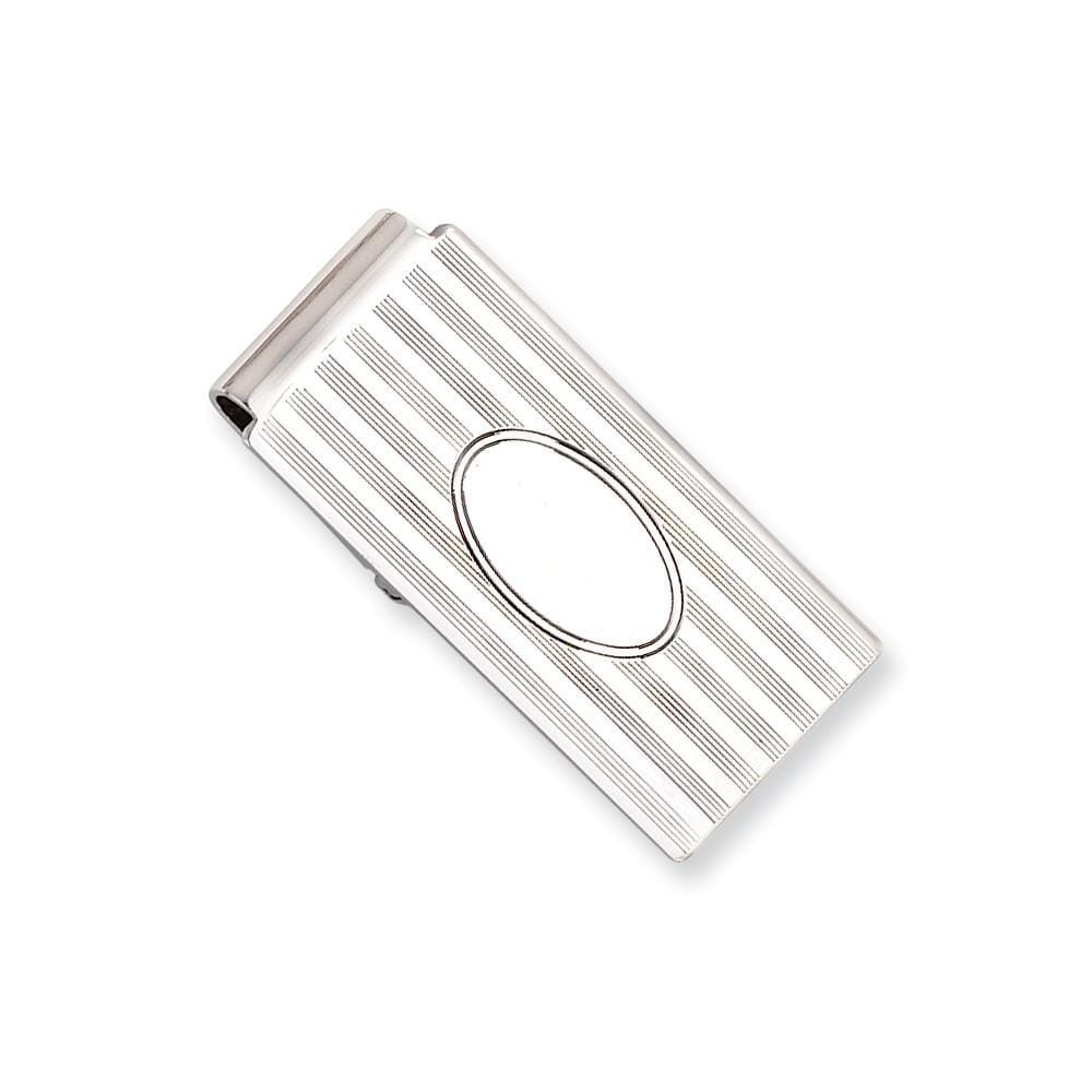 Jere Collection Money Clip No Engraving Rhodium Plated Horizontal Lines Hinged Money Clip