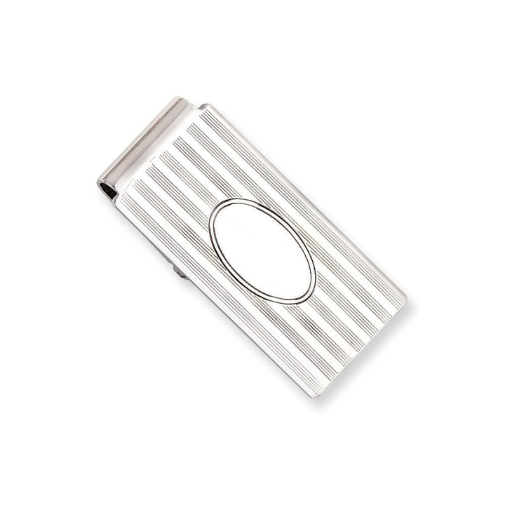 Jere Collection Money Clip No Engraving Rhodium Plated Horizontal Lines Hinged Money Clip