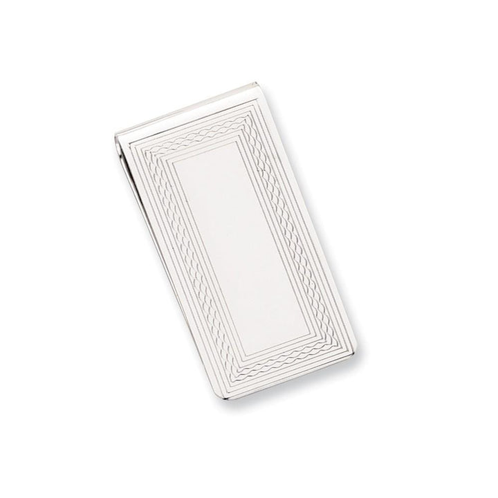 Jere Collection Money Clip No Engraving Rhodium Plated Patterned Border Money Clip