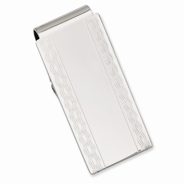 Jere Collection Money Clip No Engraving Rhodium Plated Patterned Edge Hinged Money Clip