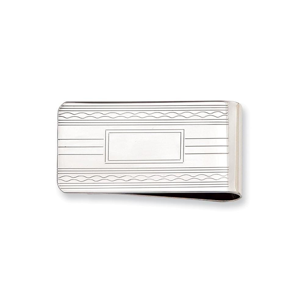 Jere Collection Money Clip No Engraving Rhodium Plated Patterned Edge Money Clip