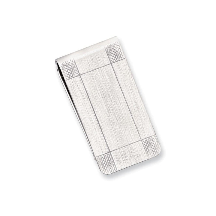 Jere Collection Money Clip No Engraving Rhodium Plated Satin Patterned Corner Money Clip