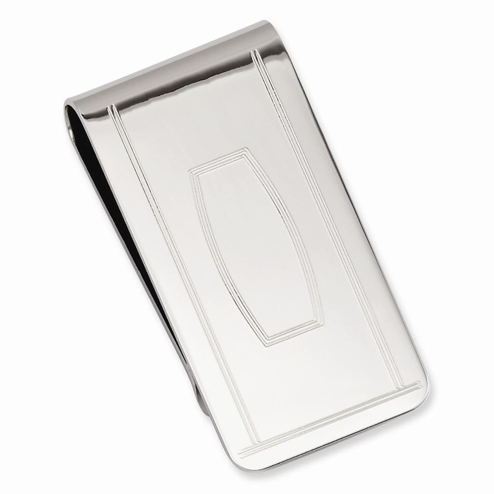 Jere Collection Money Clip No Engraving Rhodium Plated with Engravable Area Money Clip