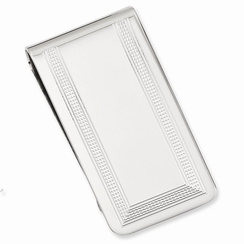 Jere Collection Money Clip No Engraving Rhodium Plated with Engravable Area Money Clip