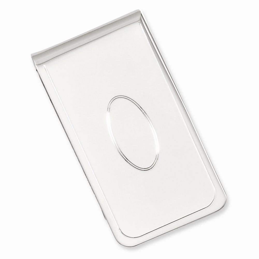 Jere Collection Money Clip No Engraving Rhodium Plated with Engravable Area Money Clip