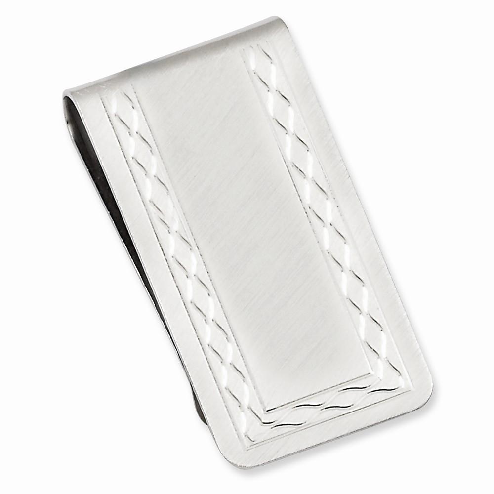 Jere Collection Money Clip No Engraving Rhodium Plated with Engravable Area Money Clip
