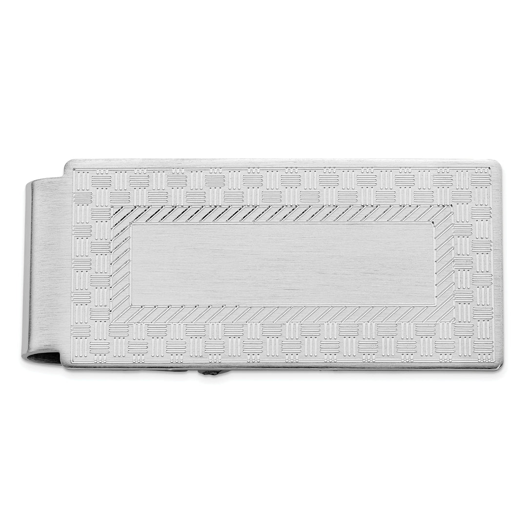 Jere Collection Money Clip Rhodium Plated Checkerboard Hinged Money Clip