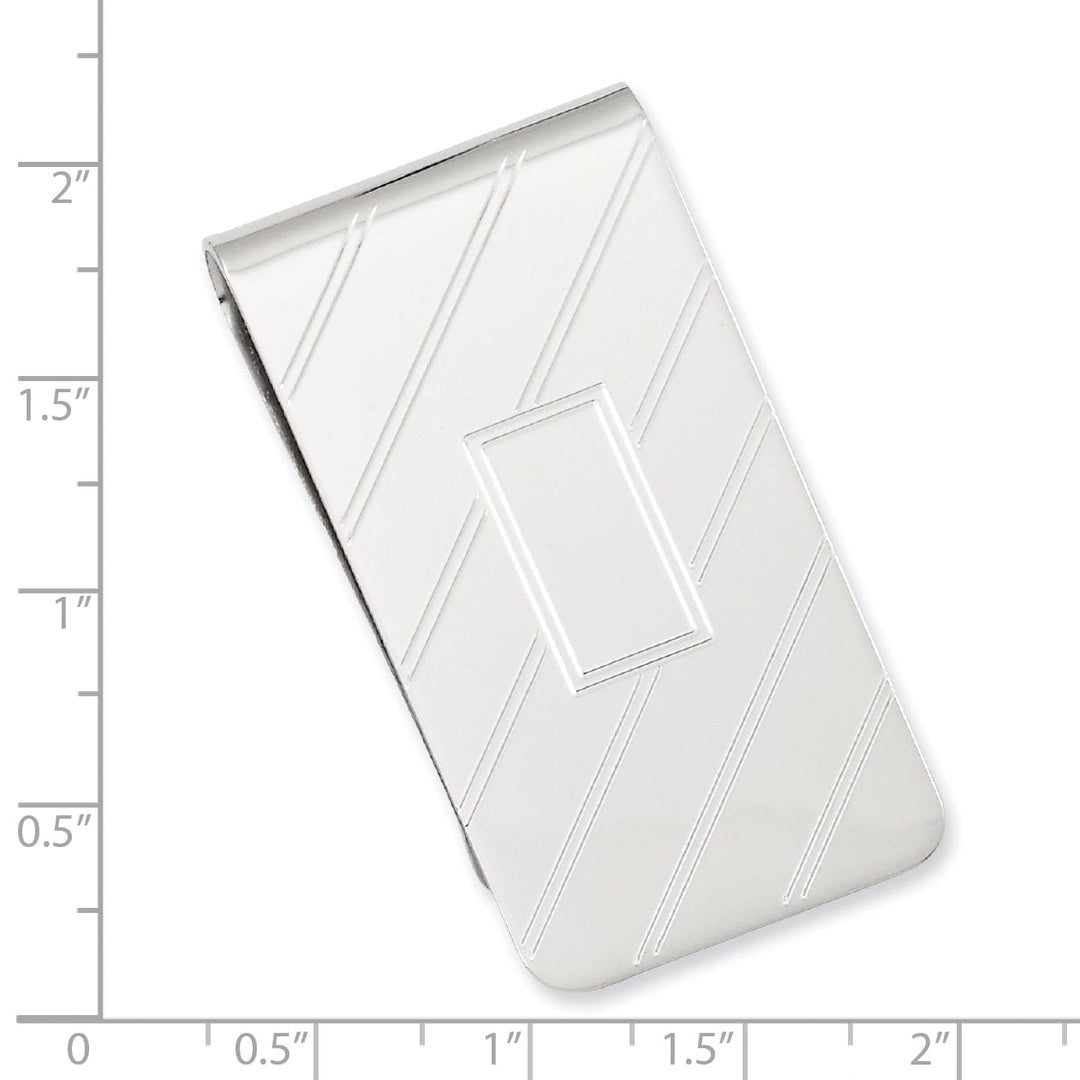 Jere Collection Money Clip Rhodium Plated Etched Diagonal Line Money Clip