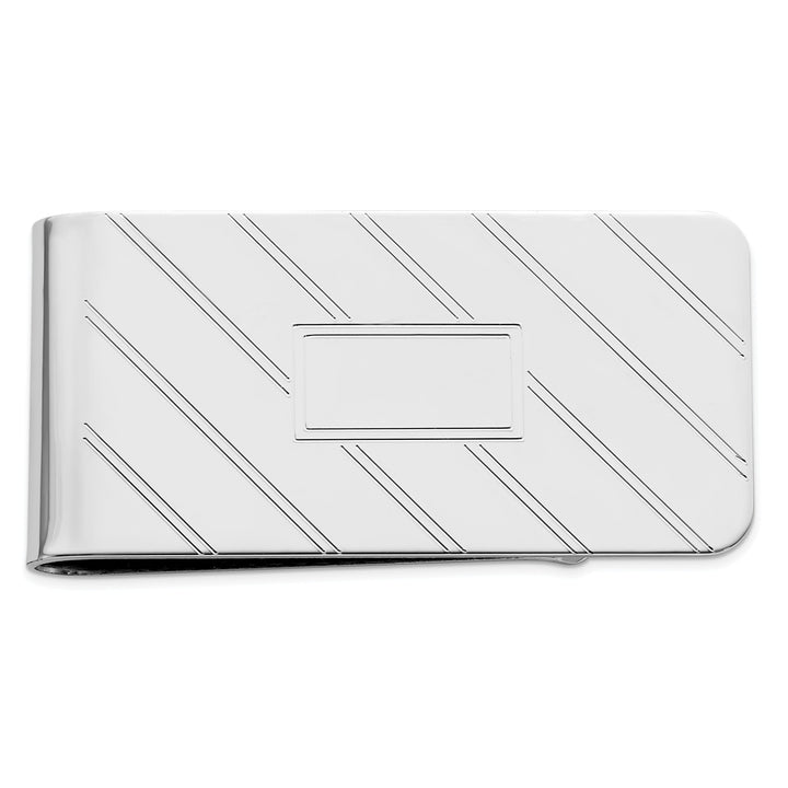 Jere Collection Money Clip Rhodium Plated Etched Diagonal Line Money Clip