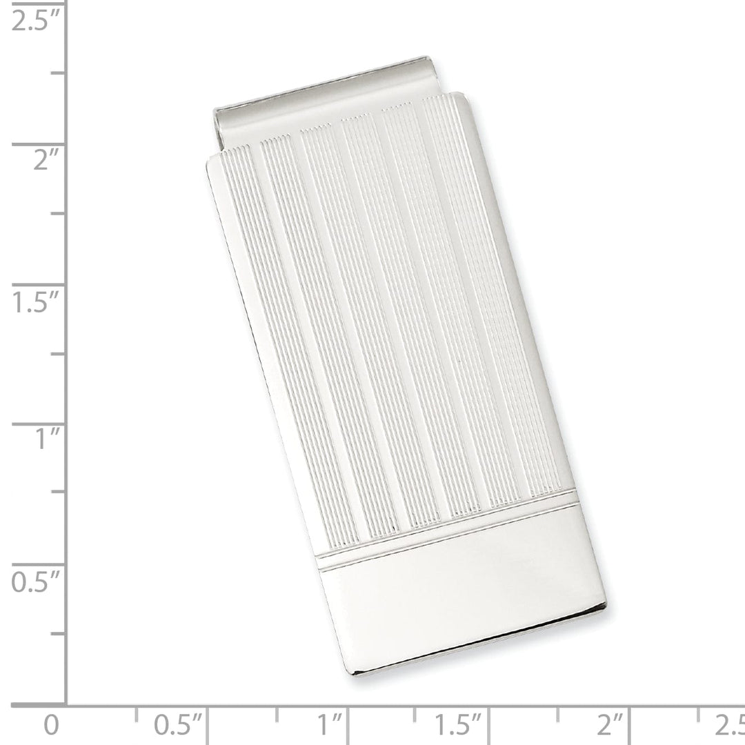 Jere Collection Money Clip Rhodium Plated Etched Lines Hinged Money Clip