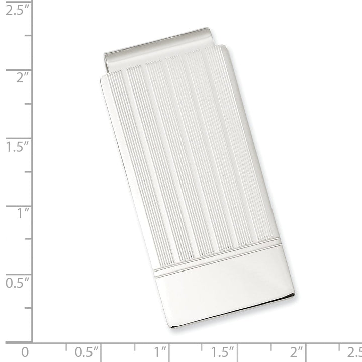 Jere Collection Money Clip Rhodium Plated Etched Lines Hinged Money Clip