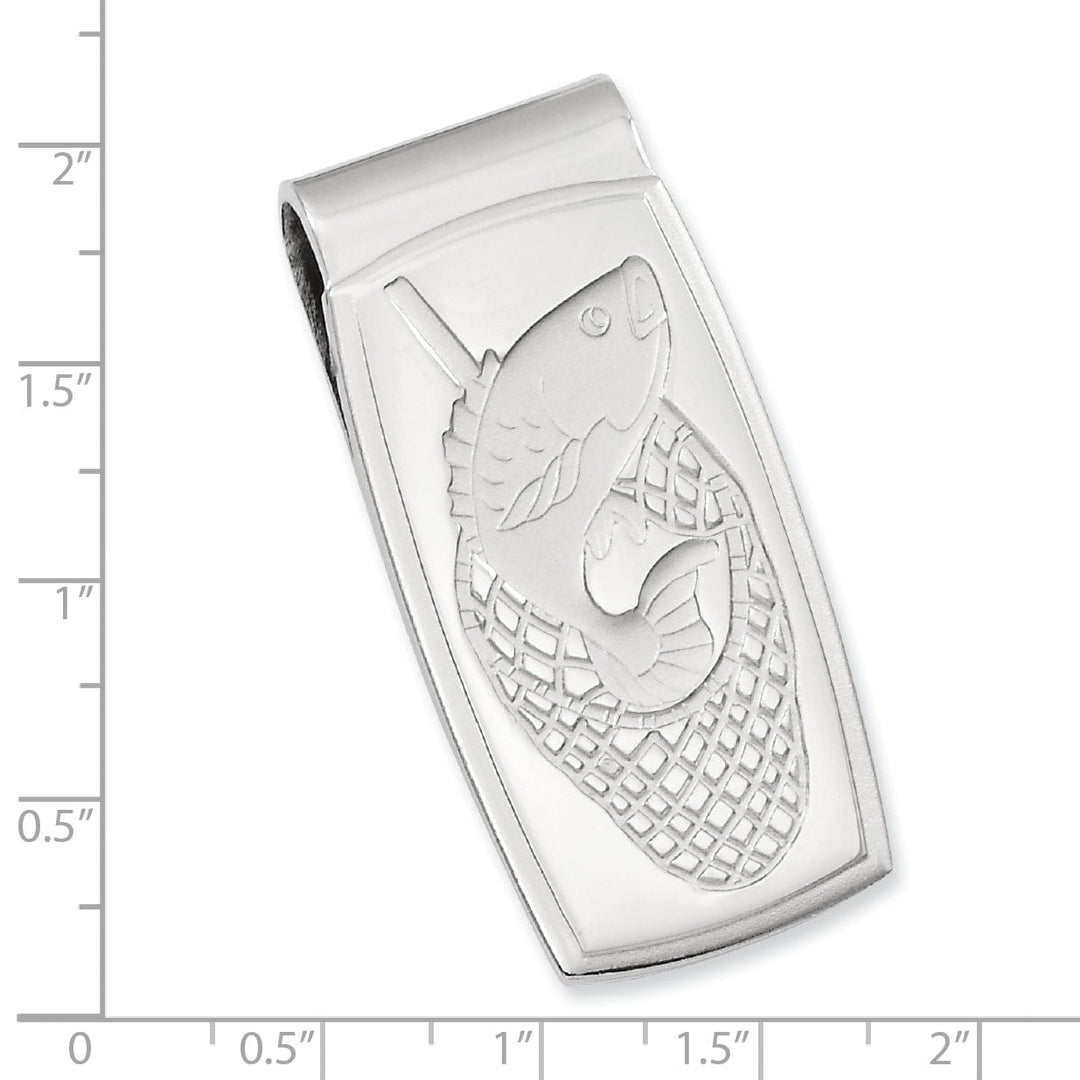 Jere Collection Money Clip Rhodium Plated Fish in Net Hinged Money Clip