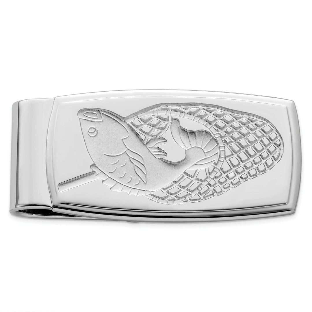 Jere Collection Money Clip Rhodium Plated Fish in Net Hinged Money Clip