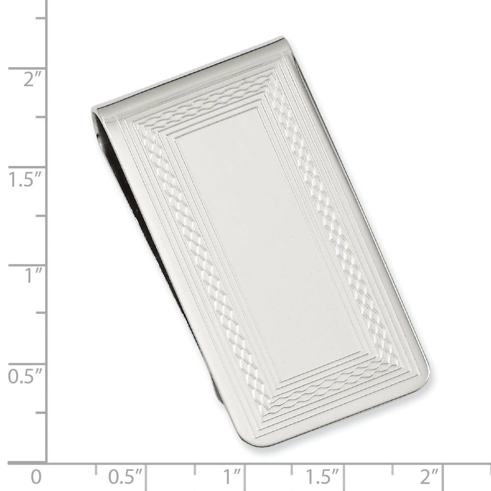 Jere Collection Money Clip Rhodium Plated Patterned Border Money Clip