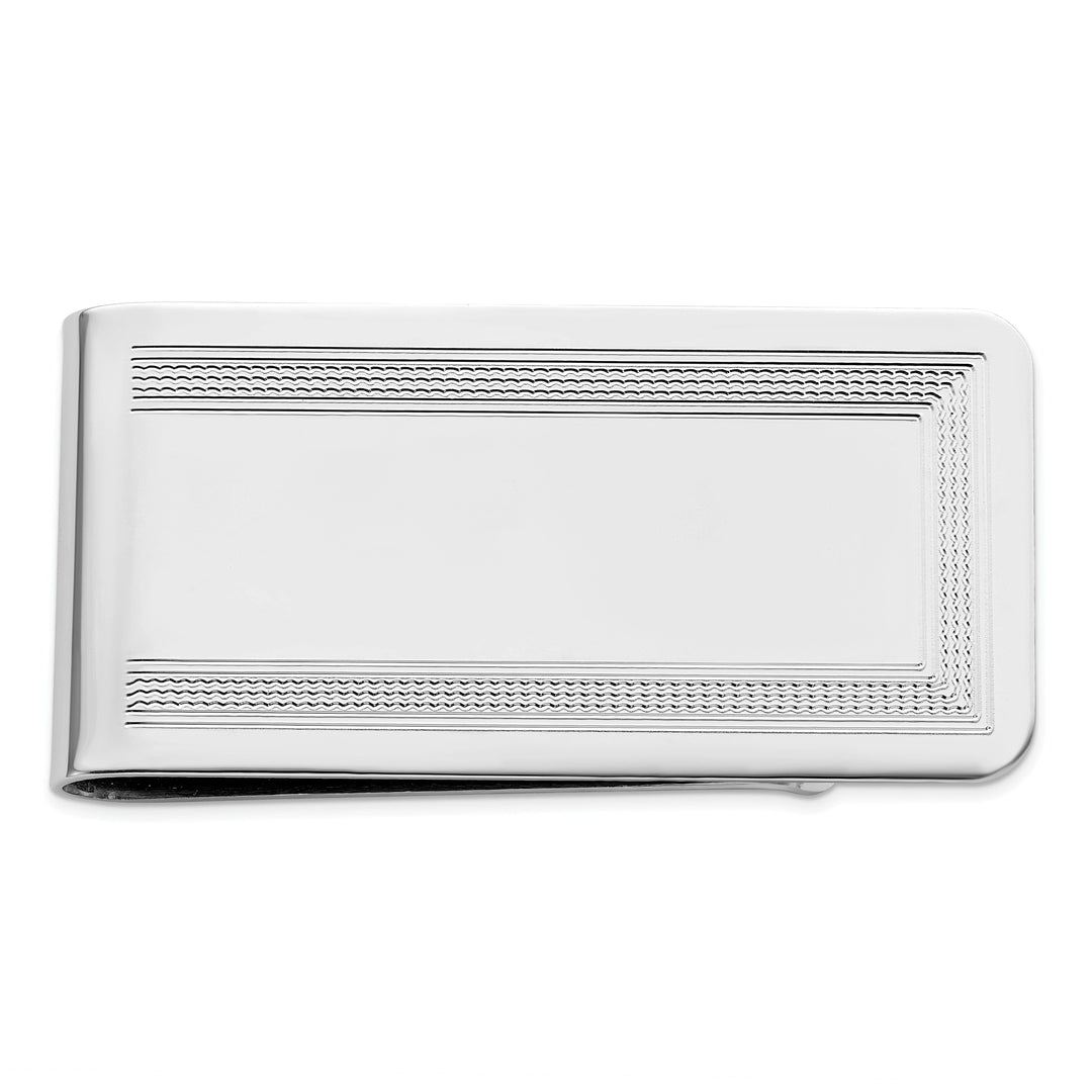 Jere Collection Money Clip Rhodium Plated with Engravable Area Money Clip