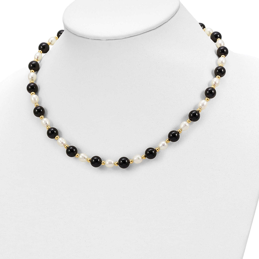 Lovely Rita's Necklaces 14k Gold Fancy White Cultured Pearl Onyx Necklace