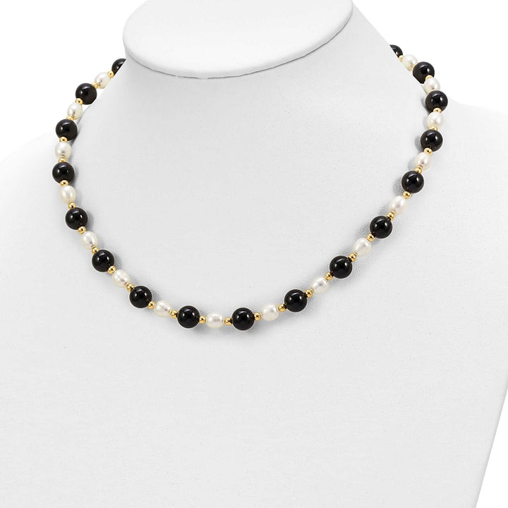 Lovely Rita's Necklaces 14k Gold Fancy White Cultured Pearl Onyx Necklace