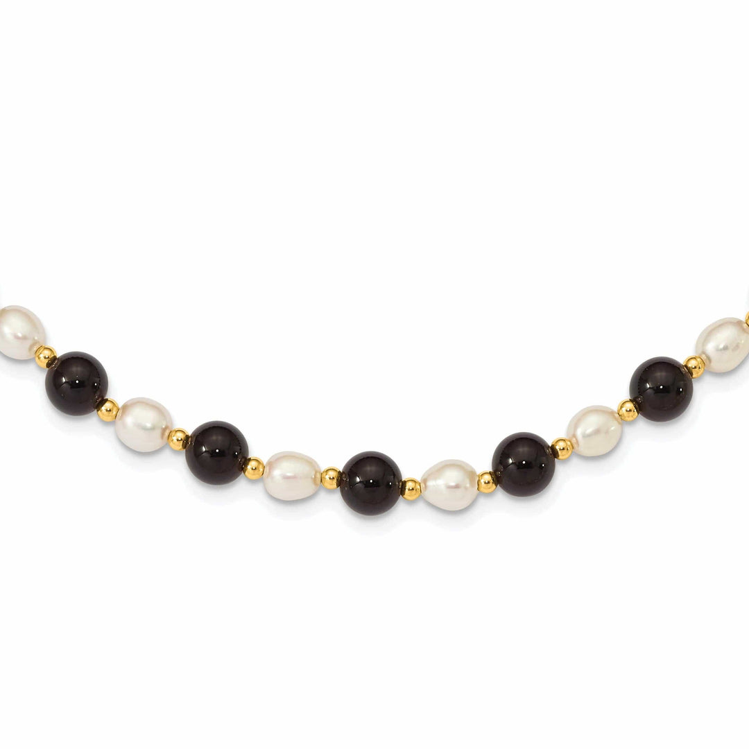 Lovely Rita's Necklaces 14k Gold Fancy White Cultured Pearl Onyx Necklace