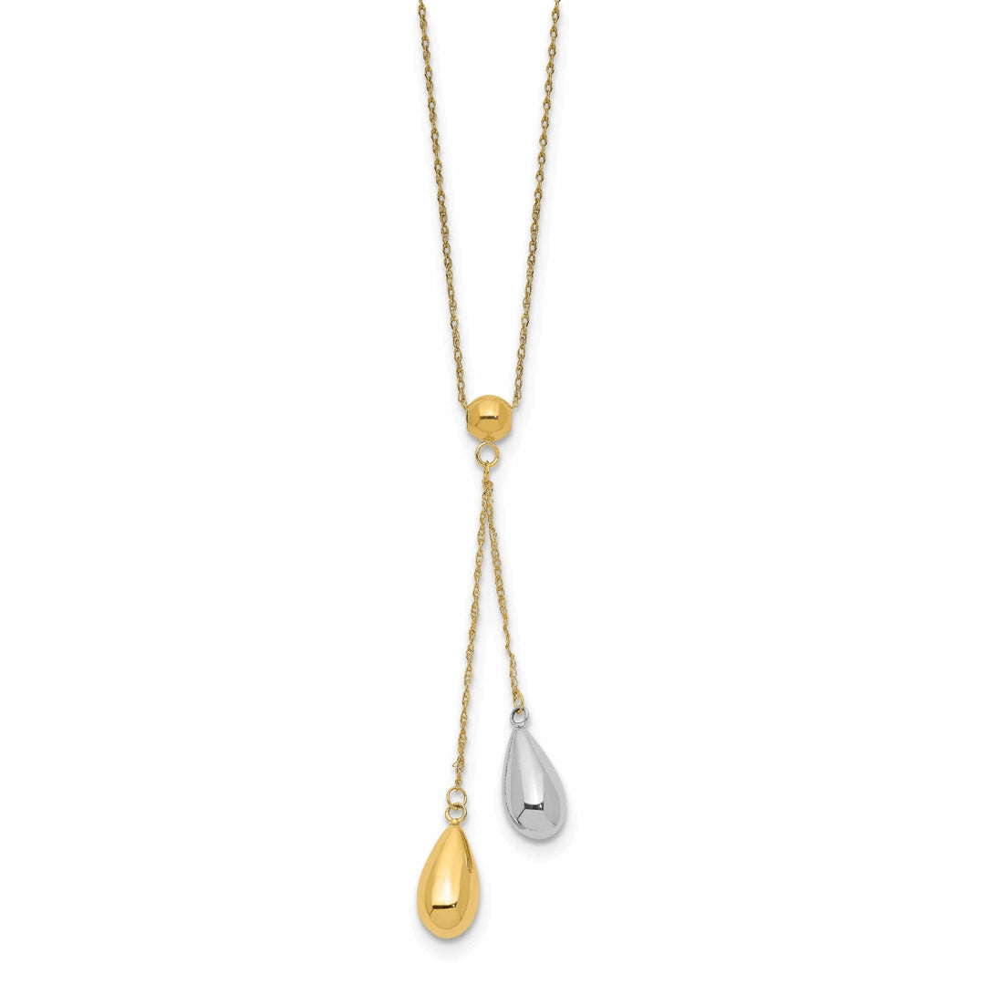 Lovely Rita's Necklaces 14k Two Tone Gold Puff Teardrop Lariat Necklace