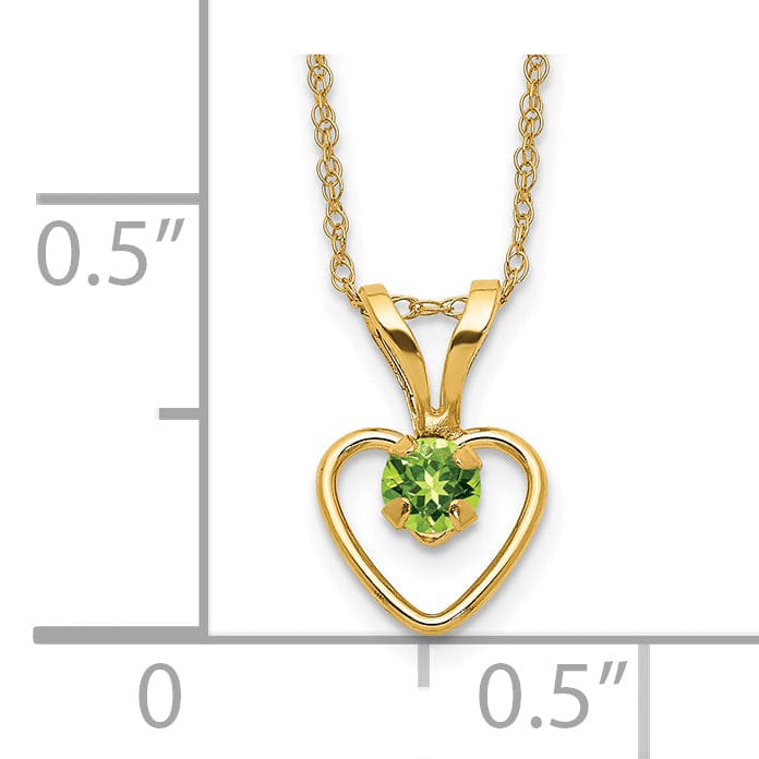 Lovely Rita's Necklaces 14k Yellow Gold Peridot Heart Birthstone Necklace